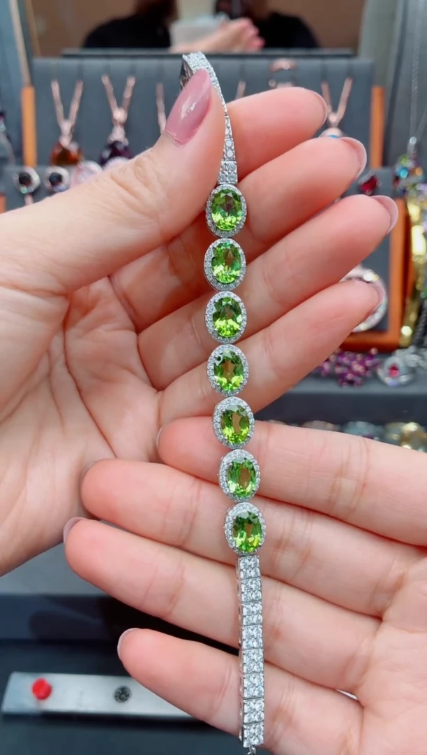 银S925镶嵌手链橄榄石橄榄石手链