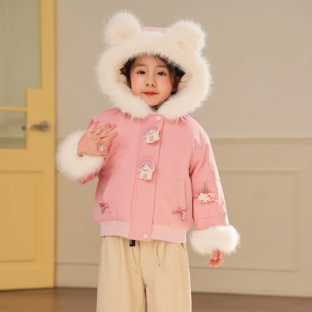 MOMOCO冬季新款女童公仔小熊粉色韩版休闲棉服外套77830138046
