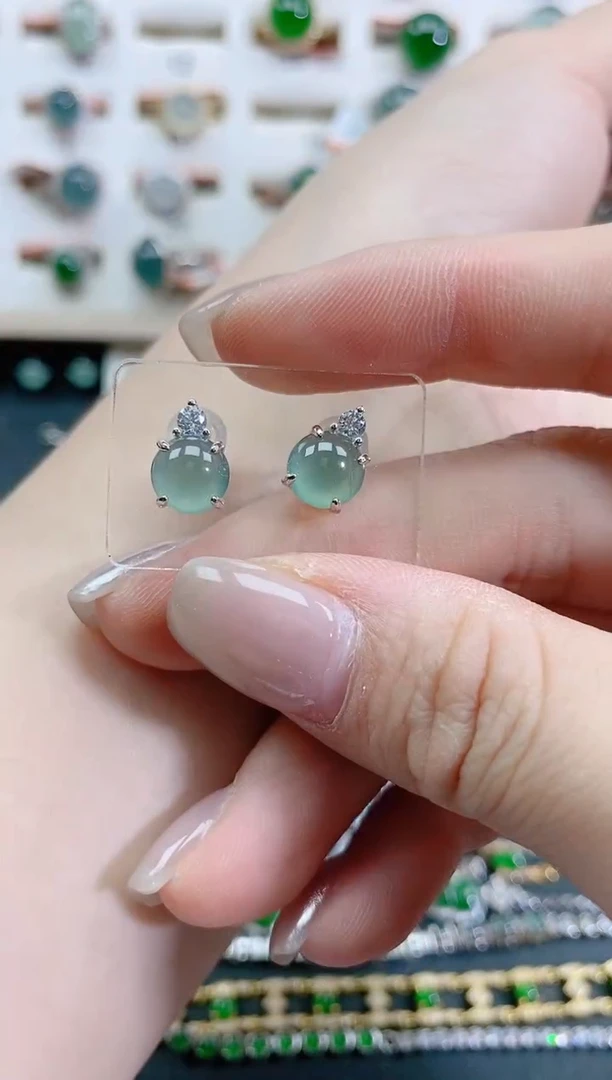 银S925镶嵌翡翠耳饰天然翡翠