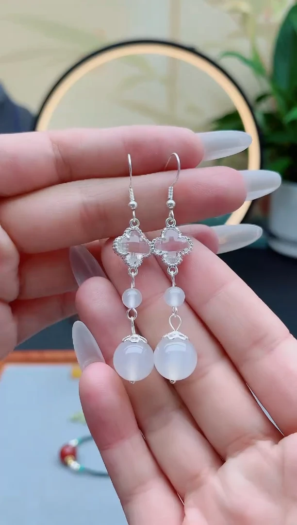 玛瑙/玉髓耳饰银S925镶嵌8896