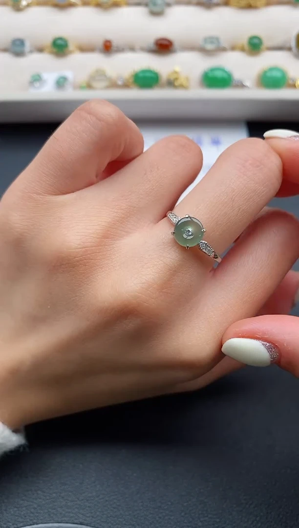 银S925镶嵌戒指翡翠5555555+10