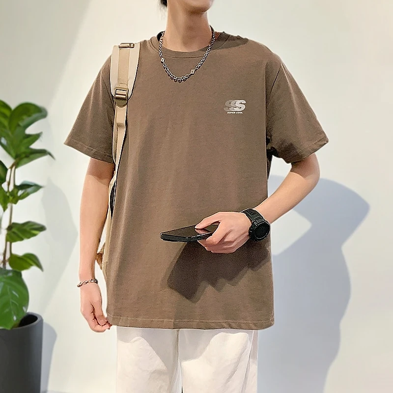 Hanfei Story高级感潮男纯棉短袖印花短袖大码字母夏季数字T恤