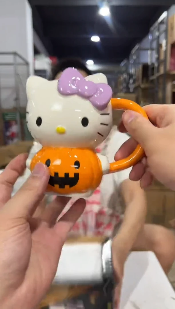 瓷片原盒万圣节kt猫南瓜水杯