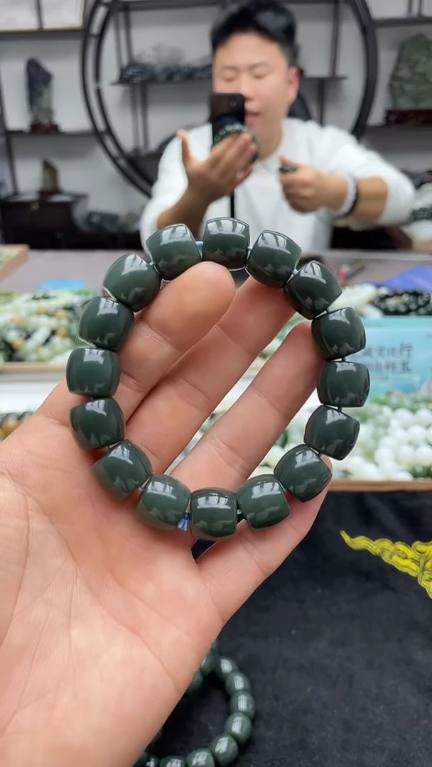 未镶嵌手串和田玉纯天然新疆且末瓷蓝14直切