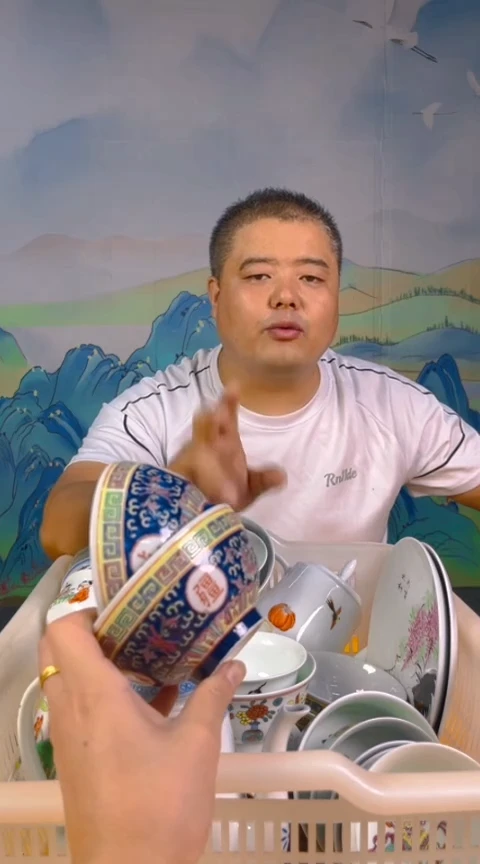 摆件景德镇陶瓷青花摆件9一对碗