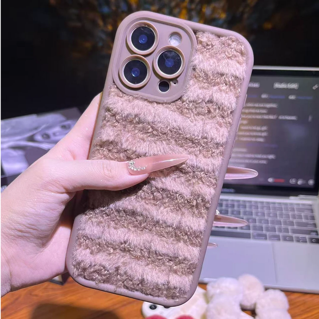 秋冬美拉德毛绒格子适用多型号手机全包手机壳