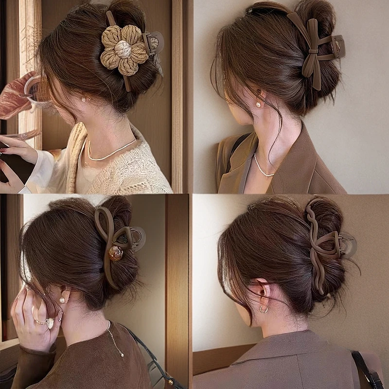 毛线花朵抓夹女高级感大号发夹女后脑勺春季2025新款夹子鲨鱼夹