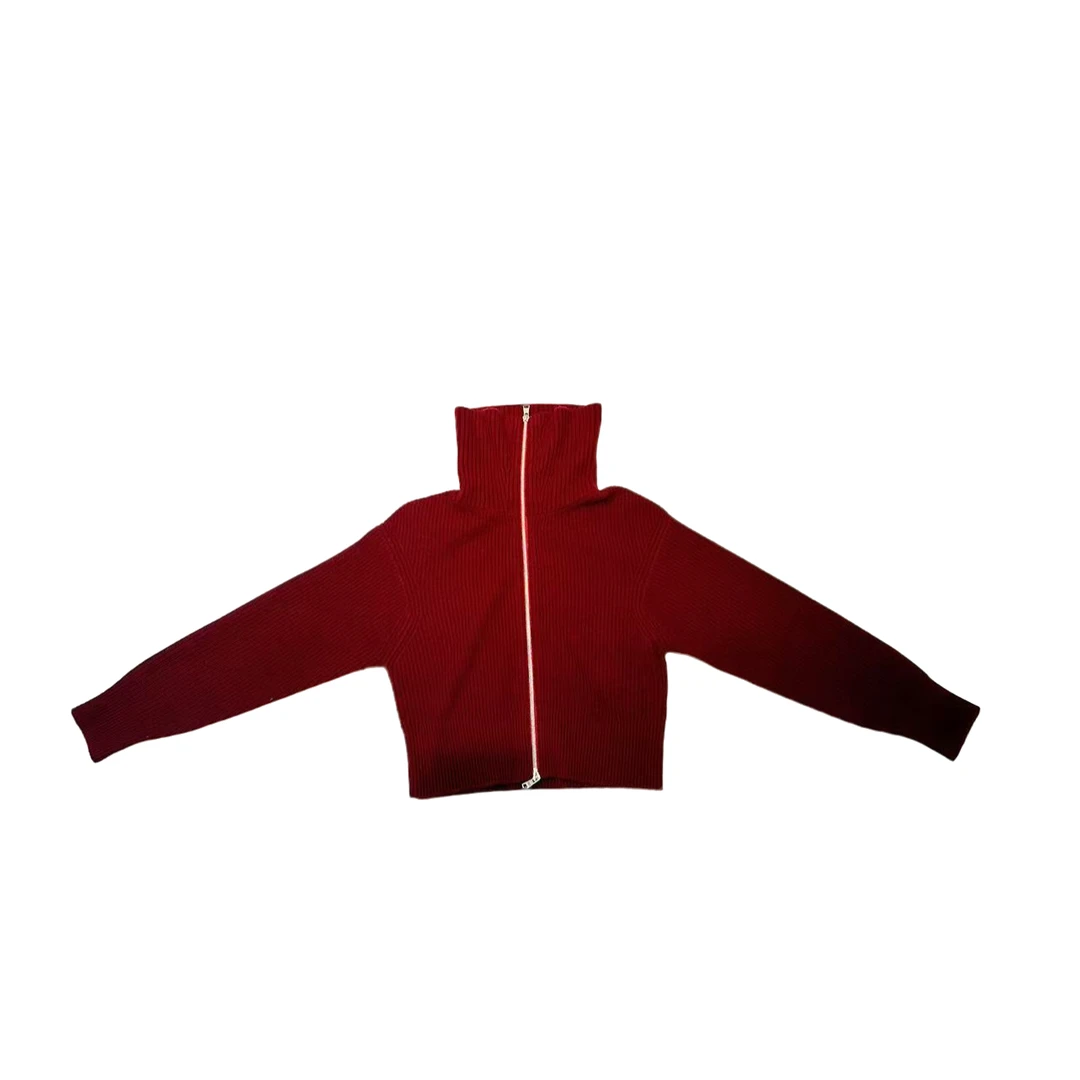 LC设计师品牌字母翻领拉链毛开衫