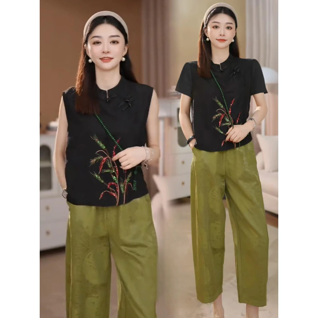 新中式国风无袖衬衫女士夏季高级感盘扣衫洋气改良唐装上衣25199