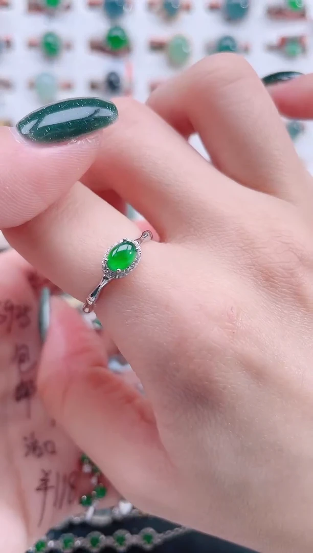 银S925镶嵌戒指翡翠天然翡翠