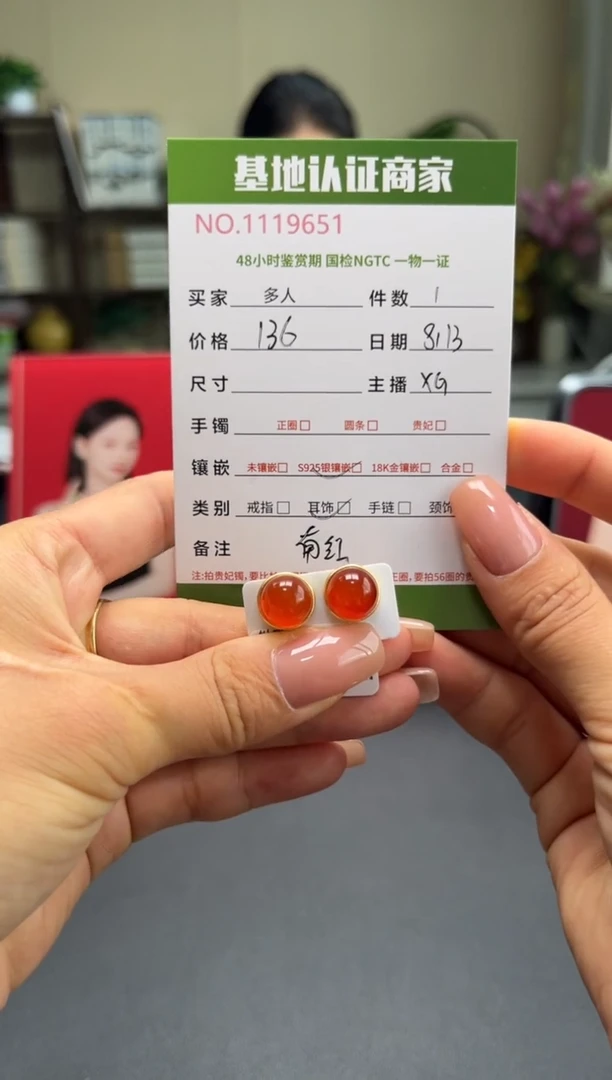 南红玛瑙银S925镶嵌耳饰多人