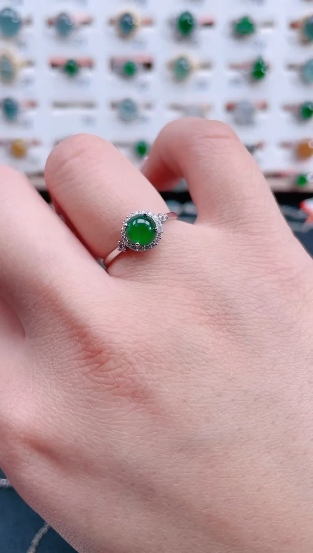 银S925镶嵌戒指翡翠天然翡翠