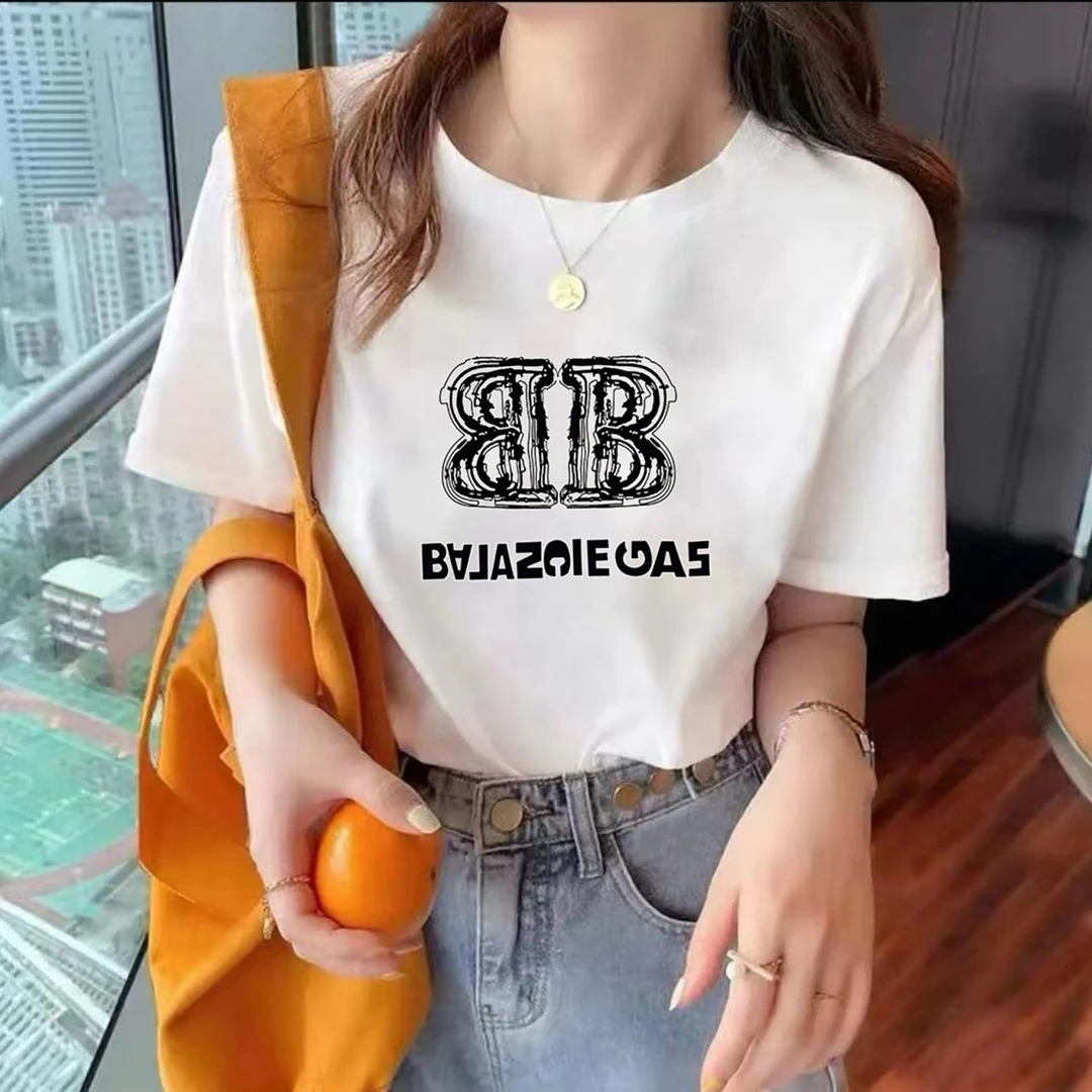 时尚圆领男女情侣同款休闲百搭印花T恤-BB字母