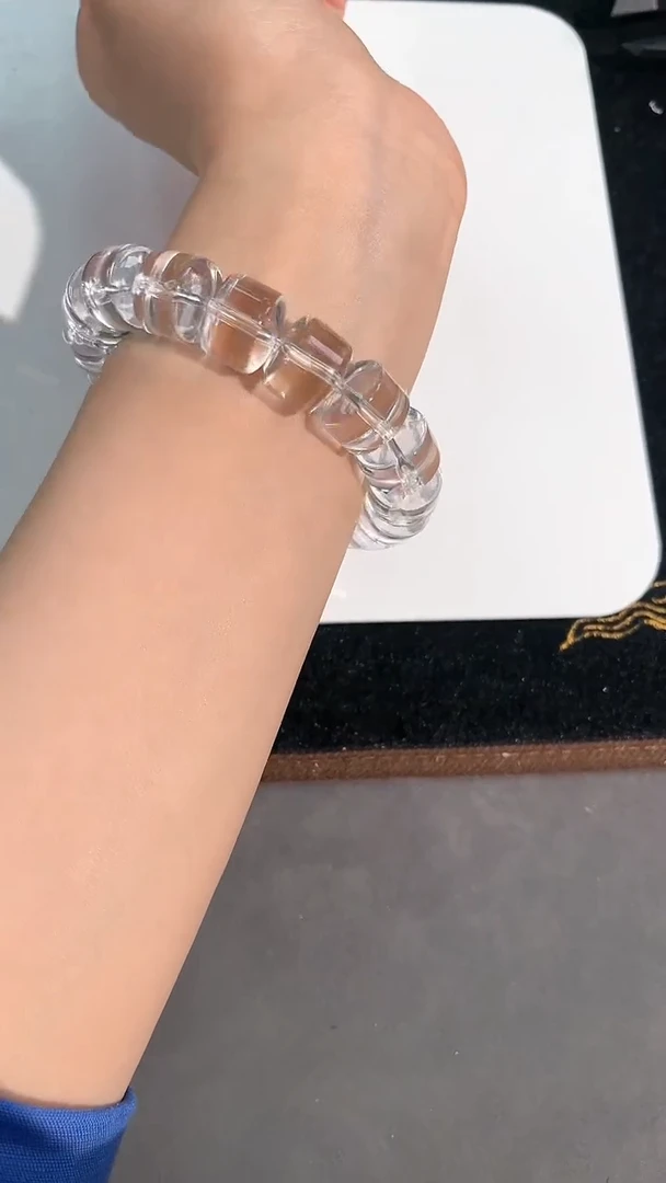 水晶手链未镶嵌19号白水车轮珠切面单圈15mm