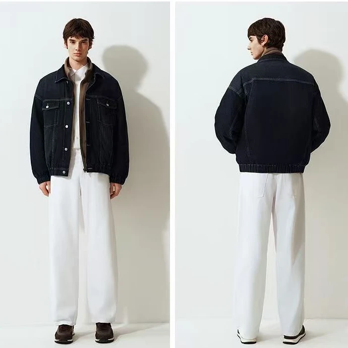 森马羽绒服男做旧复古外套牛仔夹克2025新款冬装挺阔时尚oversize
