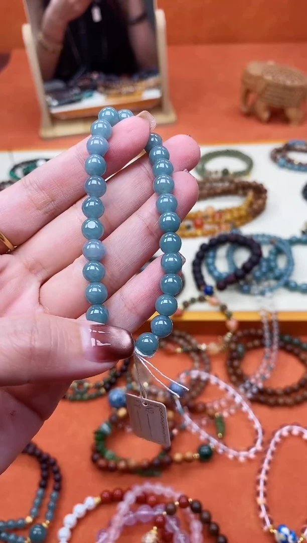 未镶嵌手链翡翠单圈蓝水翡翠手串【微瑕】