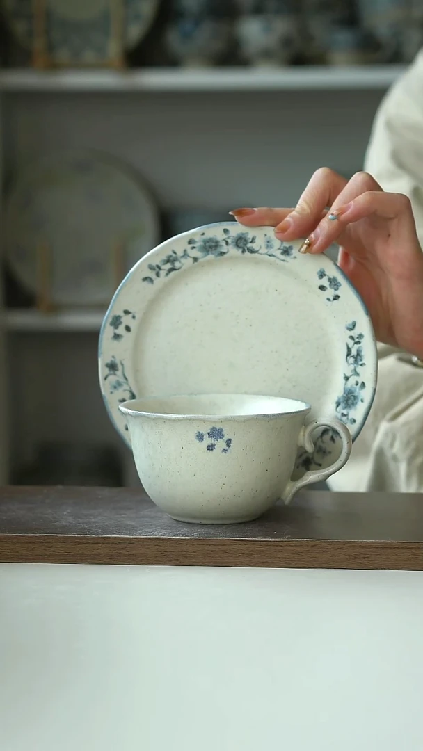 陶Hitable 青黛甜品盘16cm+咖啡杯240ml@4-2@