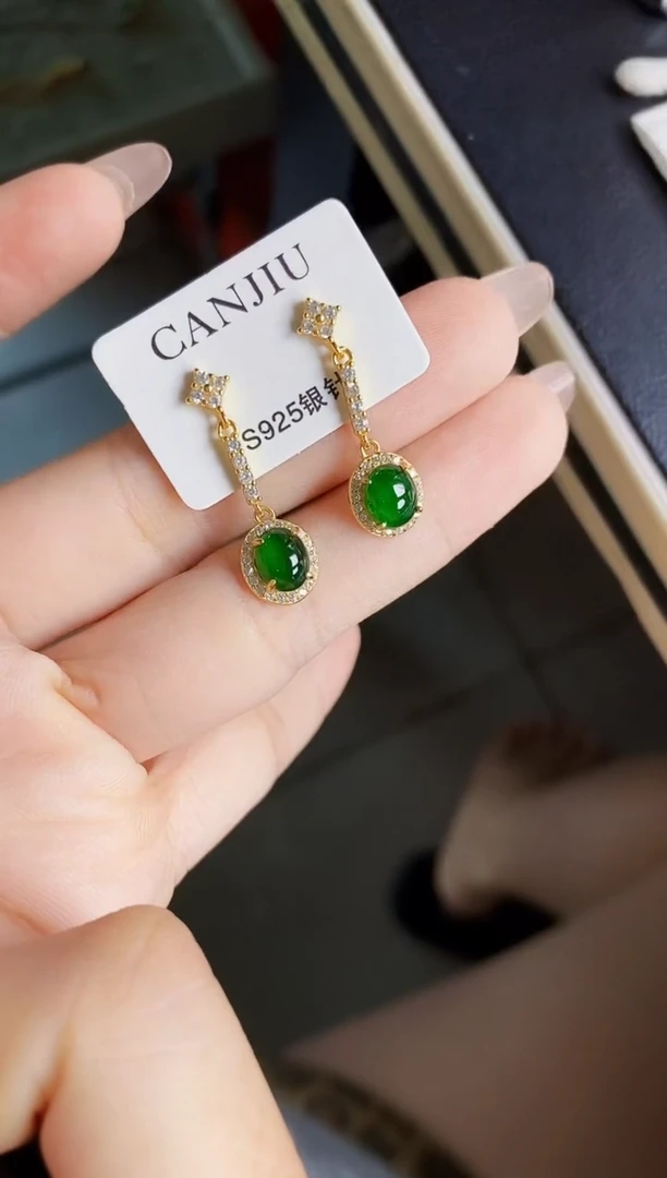 银S925镶嵌翡翠耳饰12
