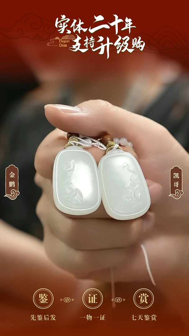 吊坠(赠链)未镶嵌和田玉白玉龙凤对牌挂件