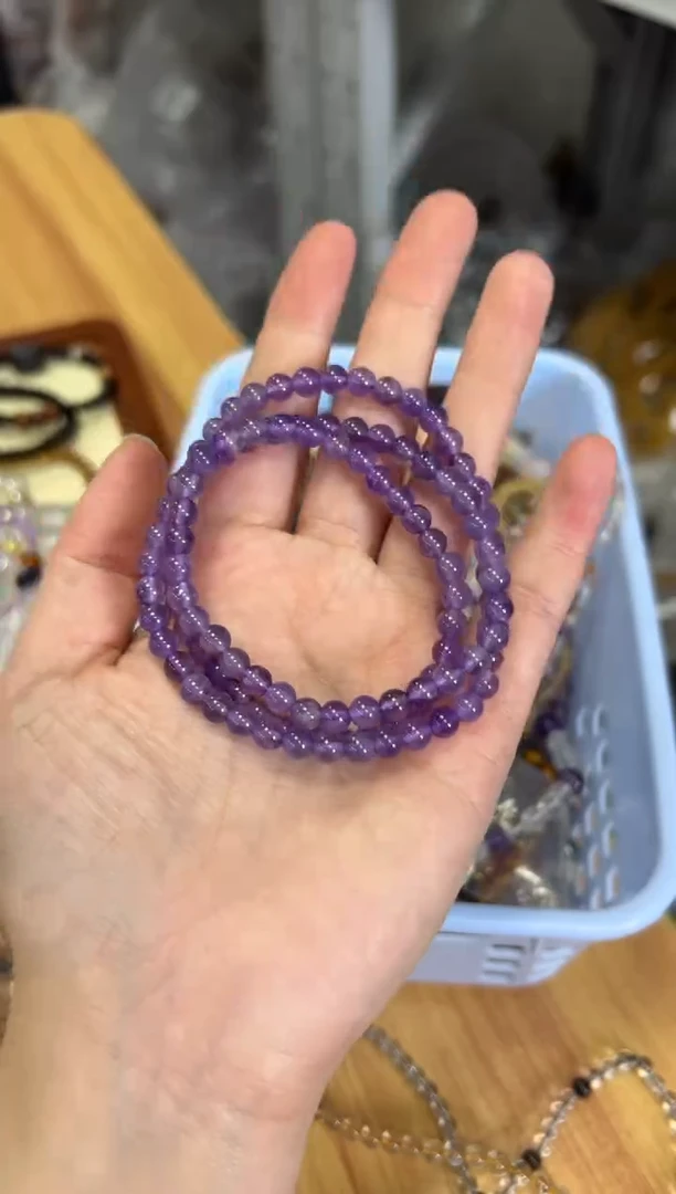 水晶手链未镶嵌浅色紫水晶圆珠多圈手链[2715]