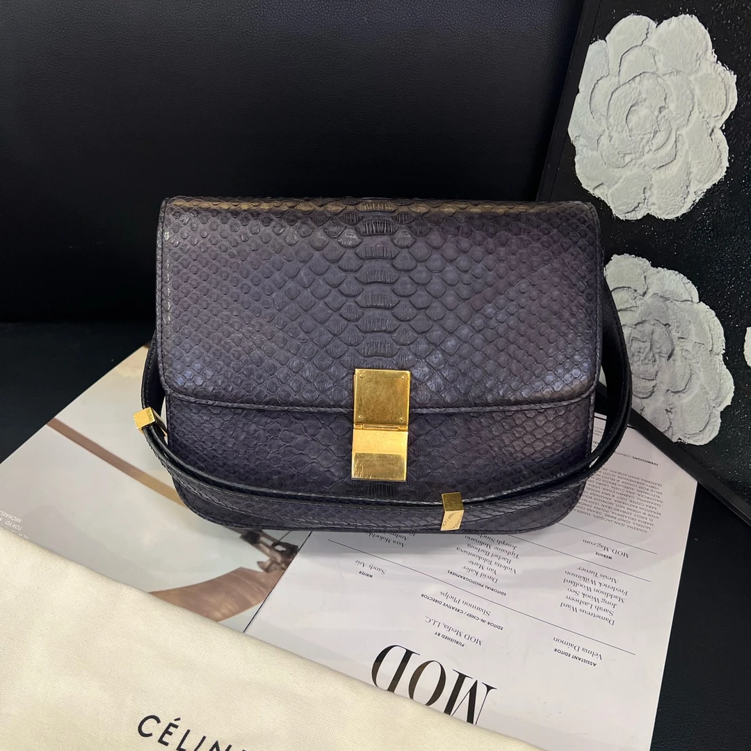 95新 Celine/思琳 蓝紫色蛇皮豆腐box斜挎包B5431