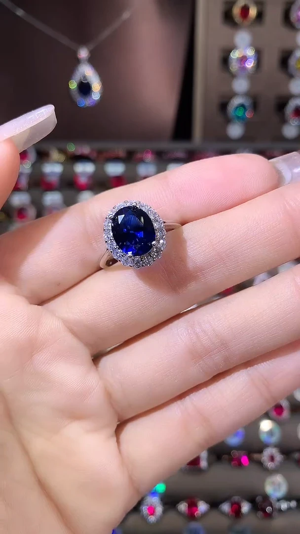 戒指蓝宝石银S925镶嵌810