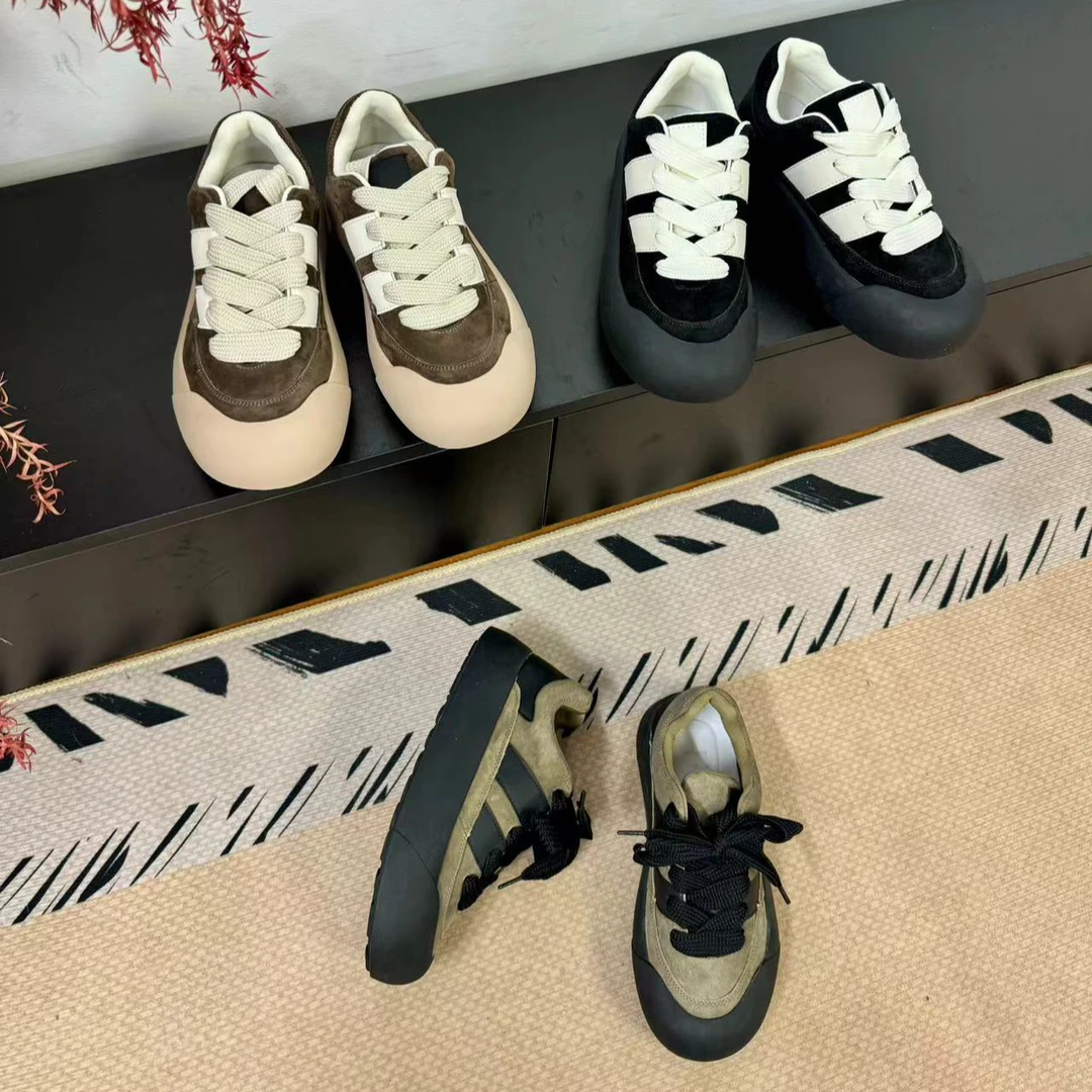 VEEFSHOW 8605 复古厚底面包鞋女百搭增高运动鞋轻便休闲德训鞋潮