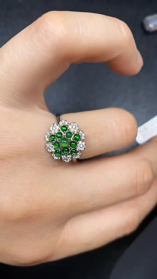 银S925镶嵌戒指翡翠3650