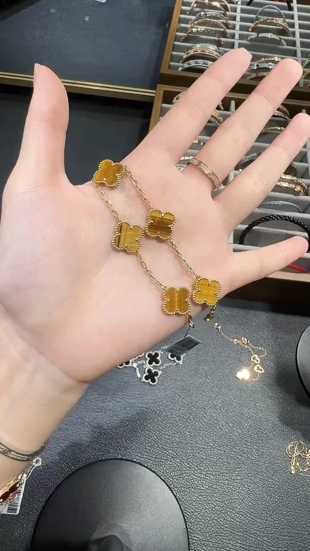18K金镶嵌手链木变石（虎睛石）金色k黄五花手链GHJ