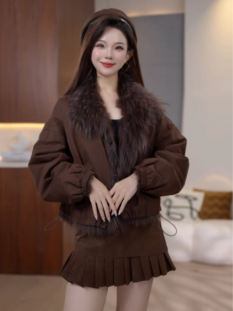 2025时尚毛领宽松加厚毛毛网红外套-珊珊-122-咖色毛毛款