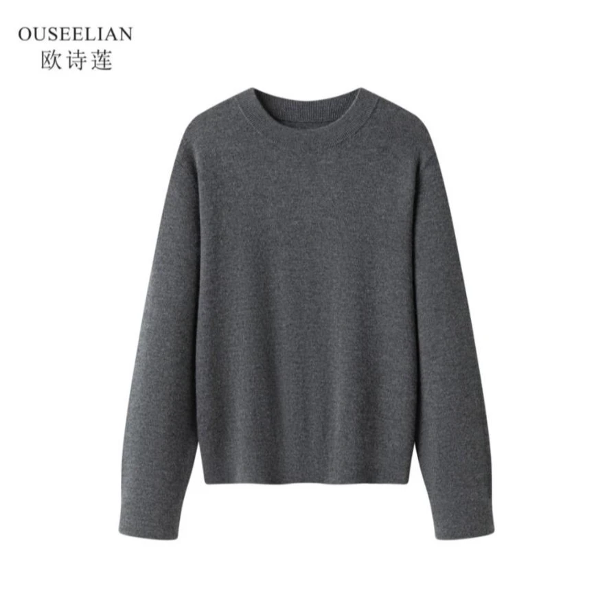 【欧诗莲+精纺可机洗】≈280克四平针女100%山羊绒圆领套头25124