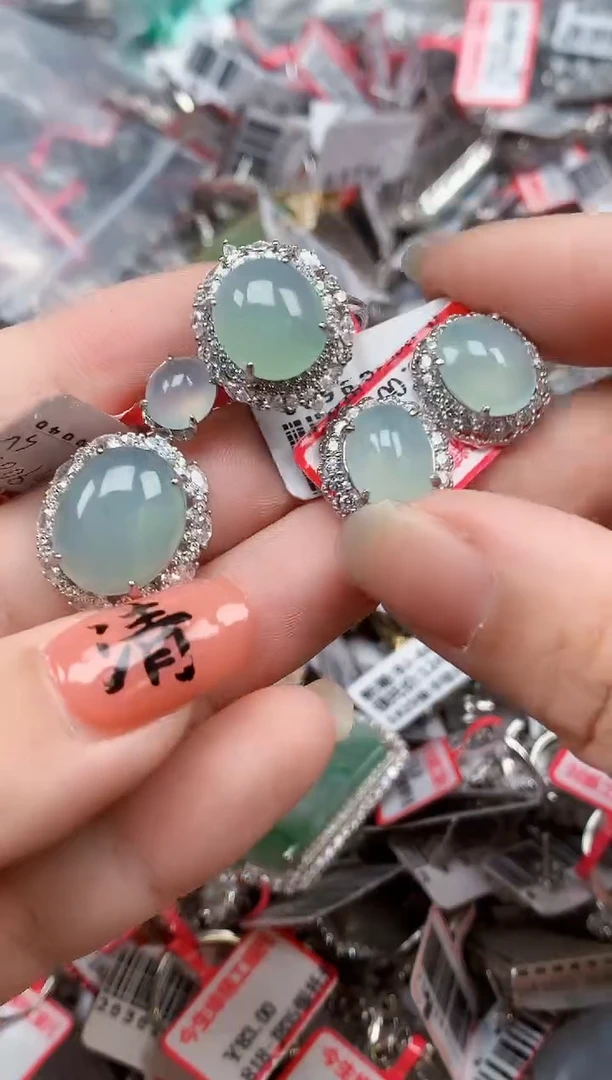 银S925镶嵌戒指翡翠天然A货缅甸翡翠