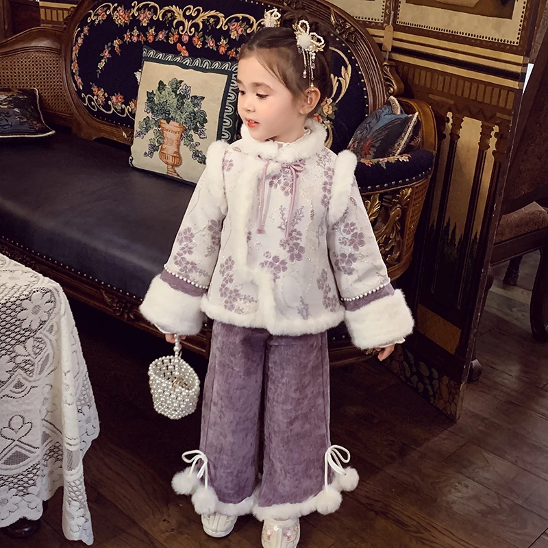 【现货】米米哈罗女童新中式棉袄国风套装阔腿裤两件套D240192 193