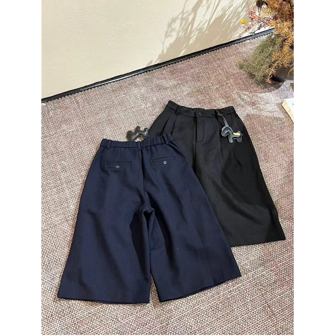 【TIANYUNMEIJI】高腰小马挂件褶皱阔腿毛呢七分中裤 25861