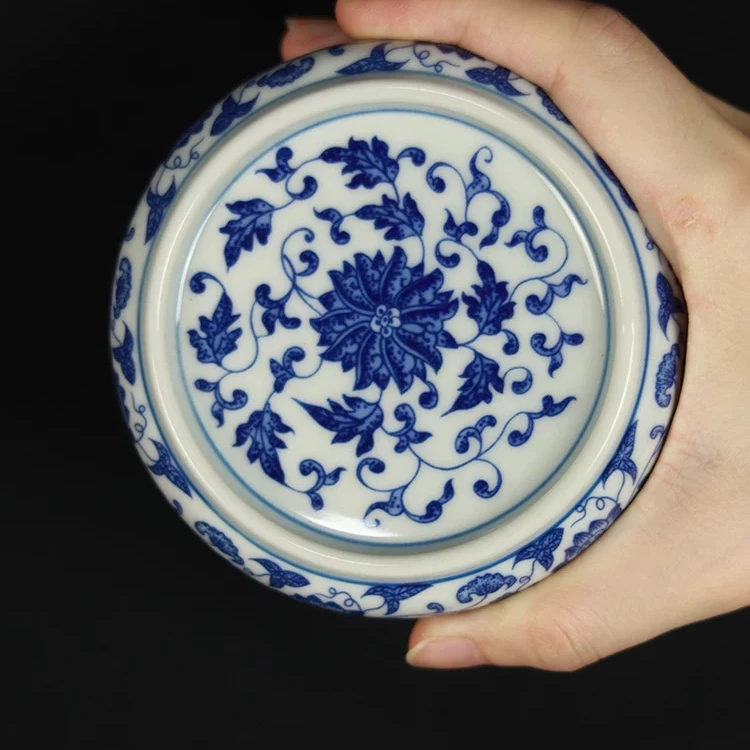 景德镇青花缠枝莲盖置陶瓷茶托壶承中式家用杯垫杯盖功夫茶具配件