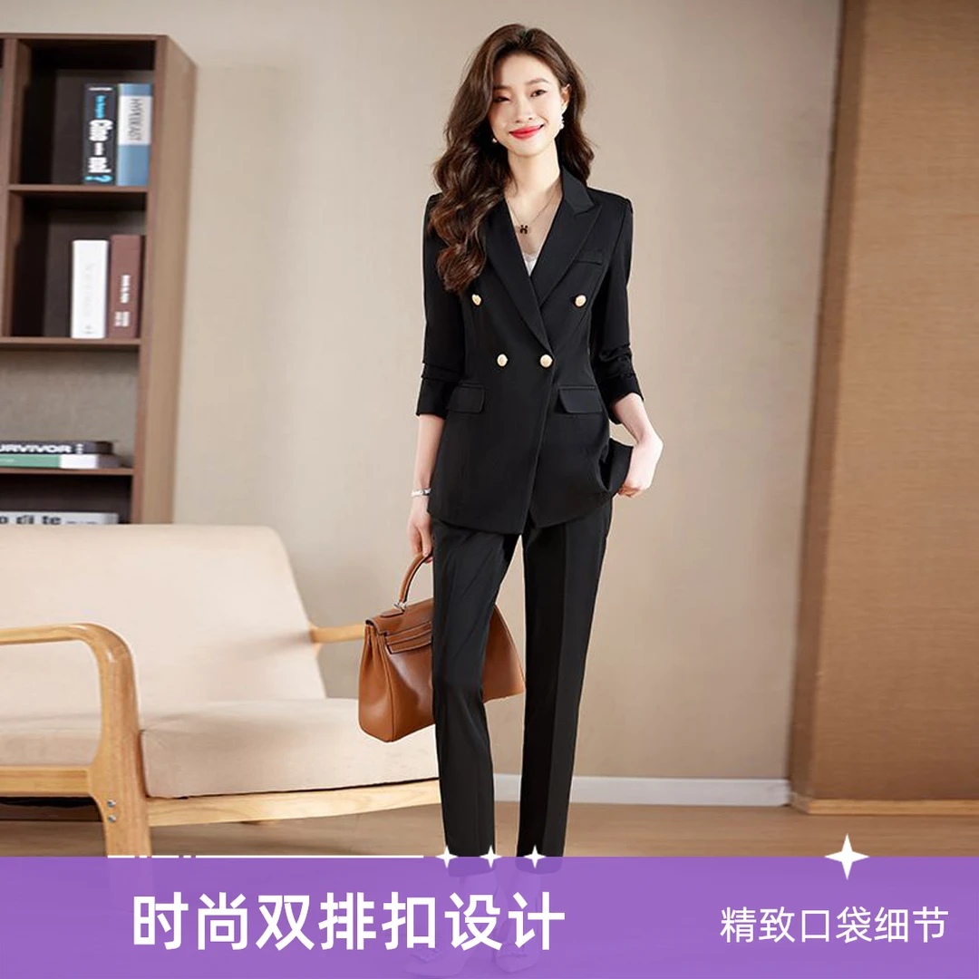 套装女新款西装面试春秋正装职场工作服修身双排扣西服外套女装