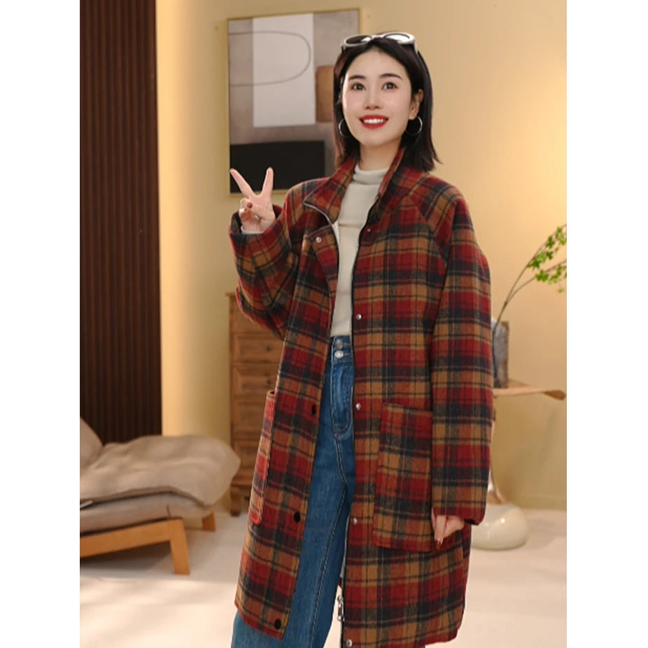 BEIJU 2025冬季新款复古格子时尚百搭90白鸭绒羽绒服大衣外套6375