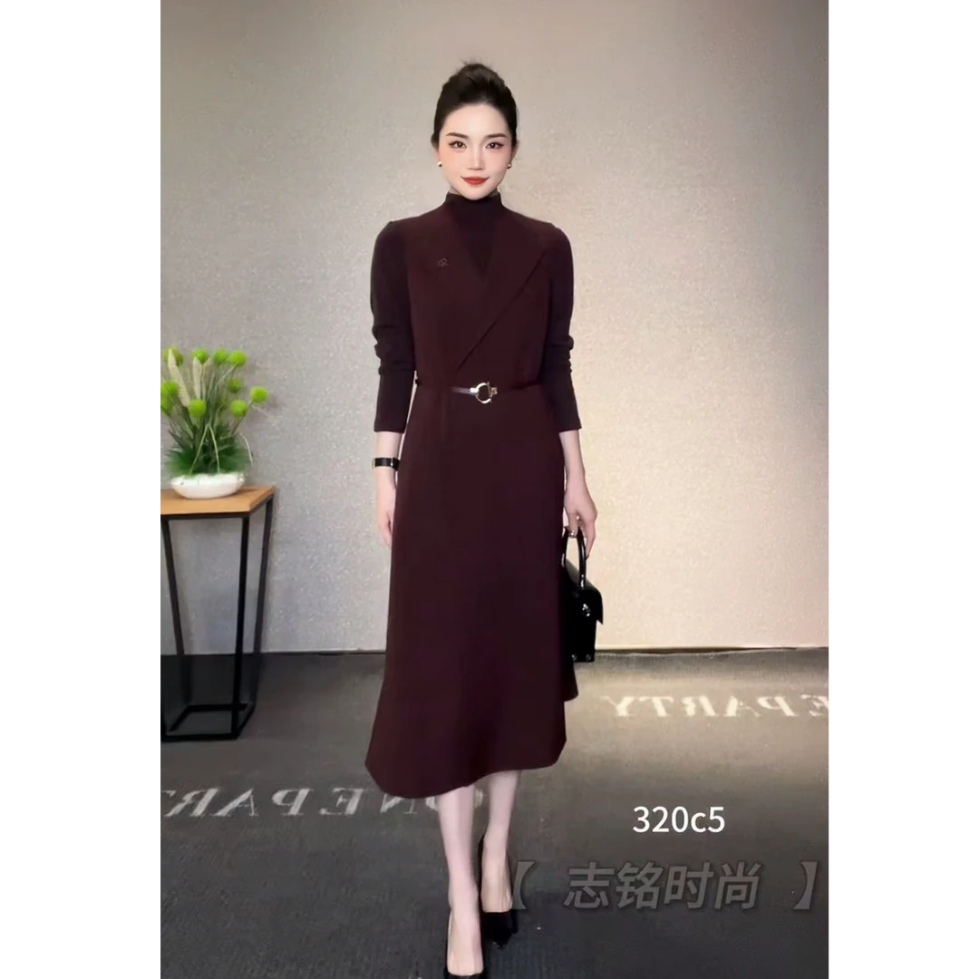 新款高级感显瘦长袖立领衬衫搭马甲连衣裙两件套TA159