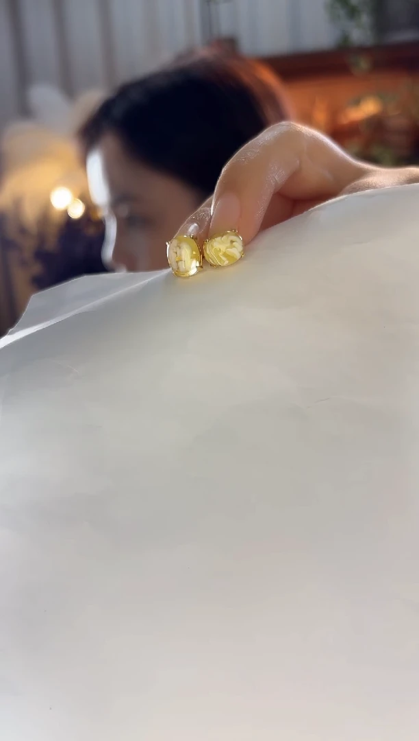 蜜蜡未镶嵌耳饰蜜蜡金白精品耳饰