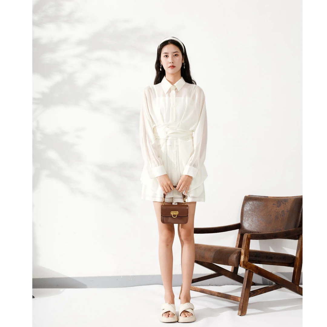 【西町村屋】L俩件套女 气质长袖白色遮阳系带两件套HB8601009