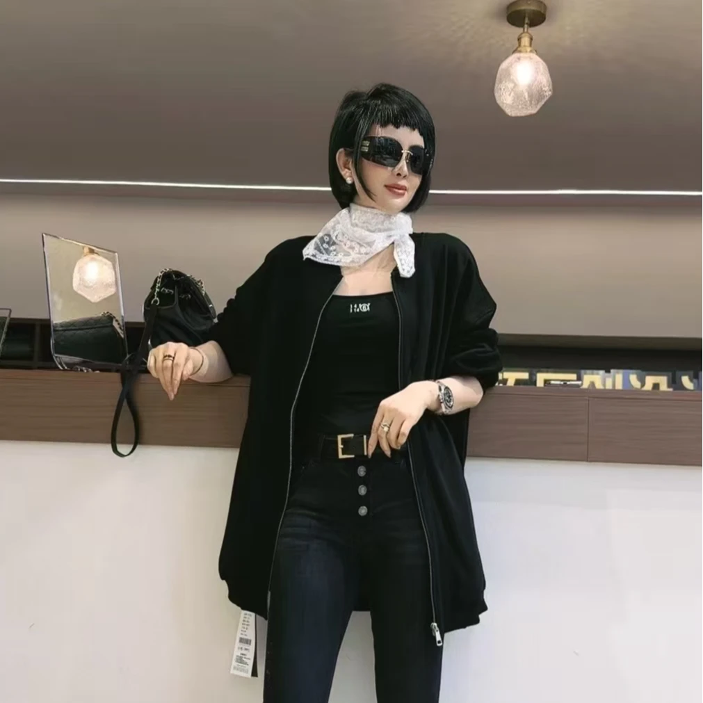 长袖透气拉链薄款常规款女棒球服中长款欧若智性风