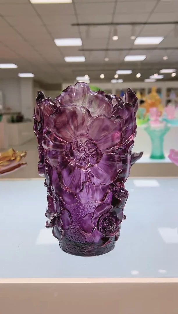 手工艺品琉璃古法琉璃山茶花花瓶