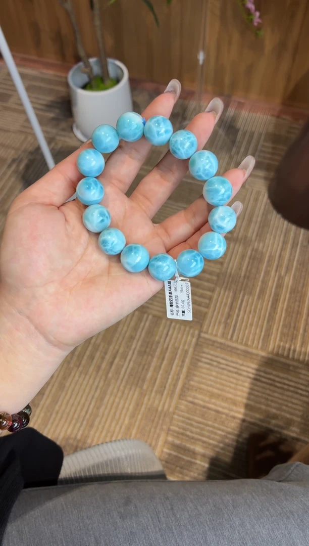 未镶嵌针钠钙石（海纹石）手串多米尼加海纹石15m+