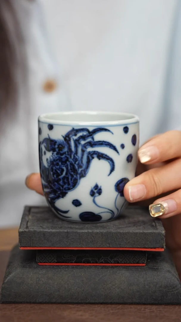 素月明河青花螃蟹手雷杯