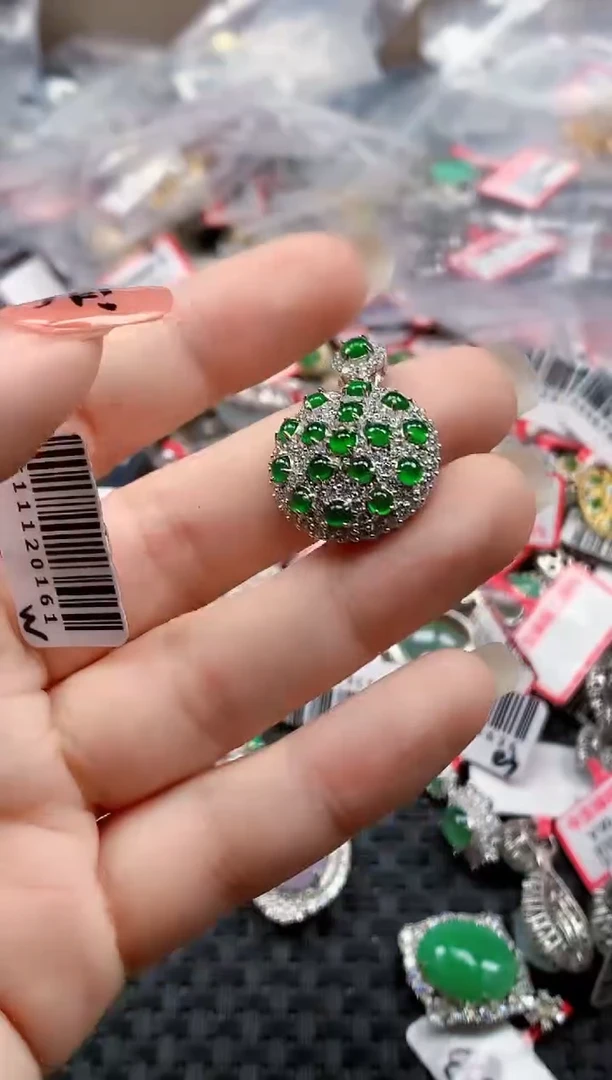 银S925镶嵌戒指翡翠天然A货缅甸翡翠