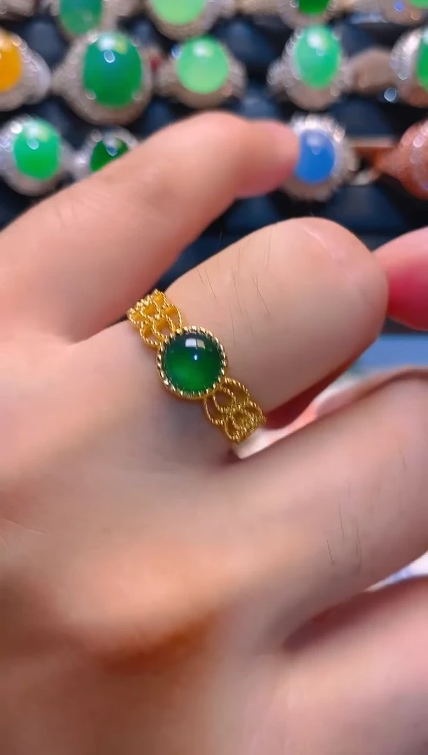 翡翠戒指银S925镶嵌天然