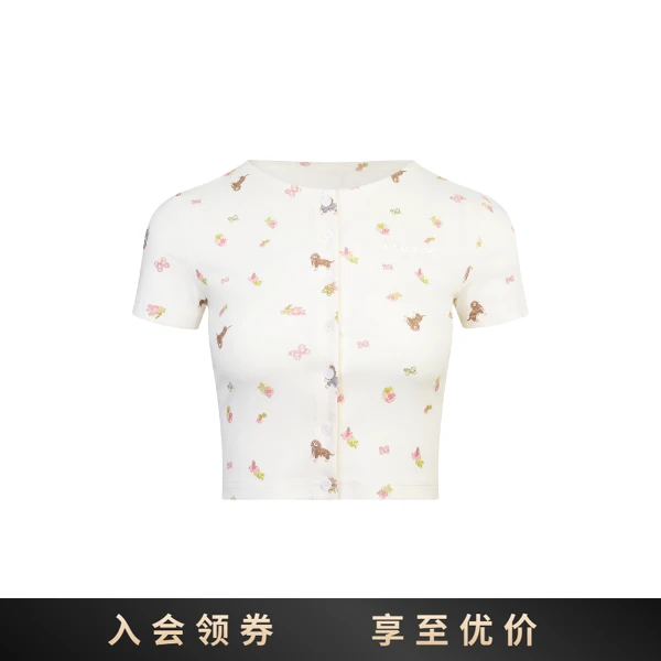 ANN ANDELMAN25设计师新款小狗印花小开衫T恤满印卡通上衣女