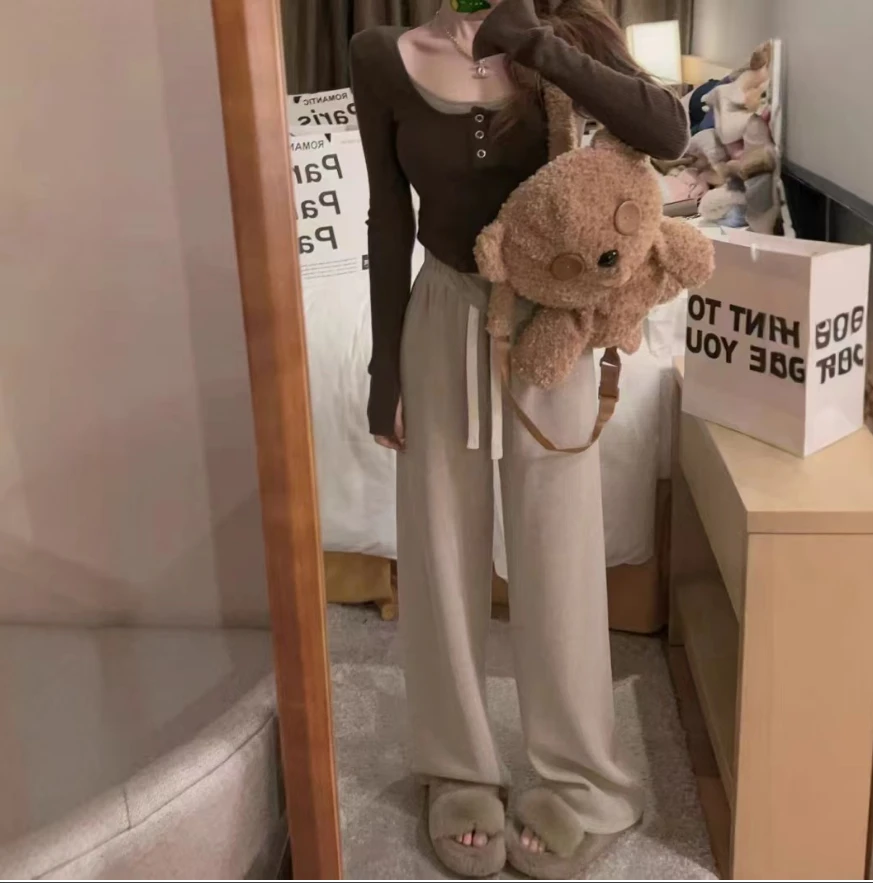 加绒直筒休闲宽松遮胯阔腿裤 295