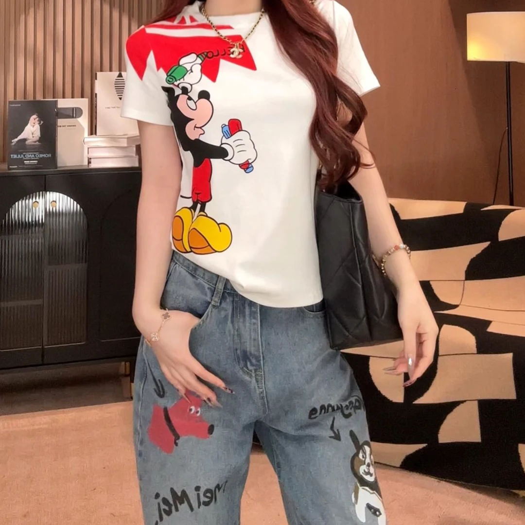 2025新款百搭衣服卡通T恤显瘦短袖印花上衣