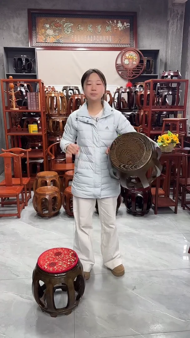 花梨木类家具鸡翅木大号45CM鼓凳一对（两条）